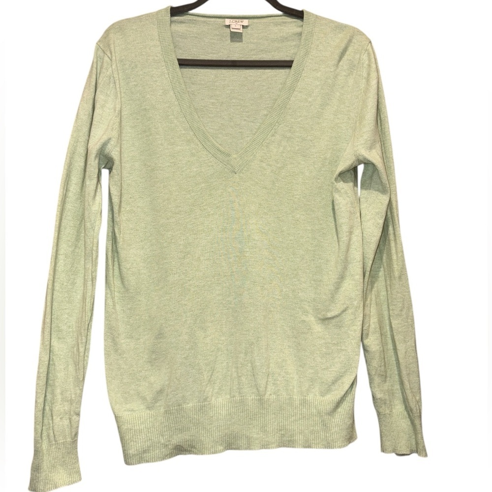J.Crew 100% Cotton V-Neck Sweater Light Green Size Large